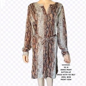 veronicam. SZ M SNAKE PRINT  BUTTON-UP DRESS WITH TIE BELT